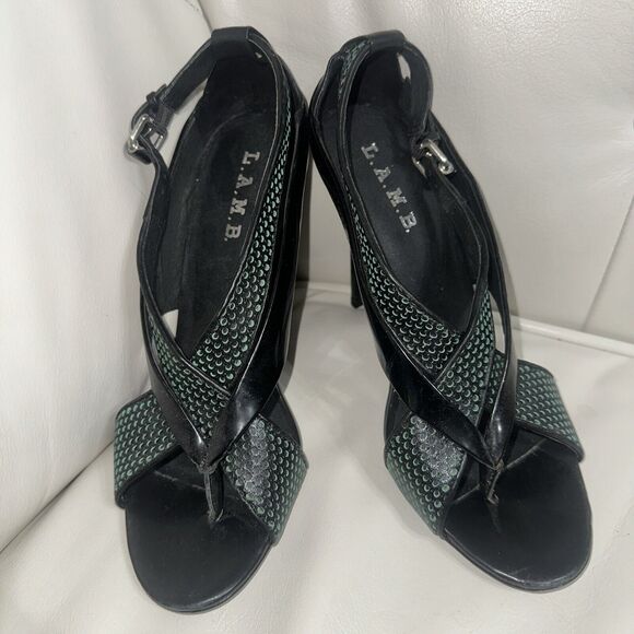 NEW L.A.M.B. Beverlee Stiletto Heel Peep Toe Strappy Turquoise Sz 10 NEW - Picture 2 of 8